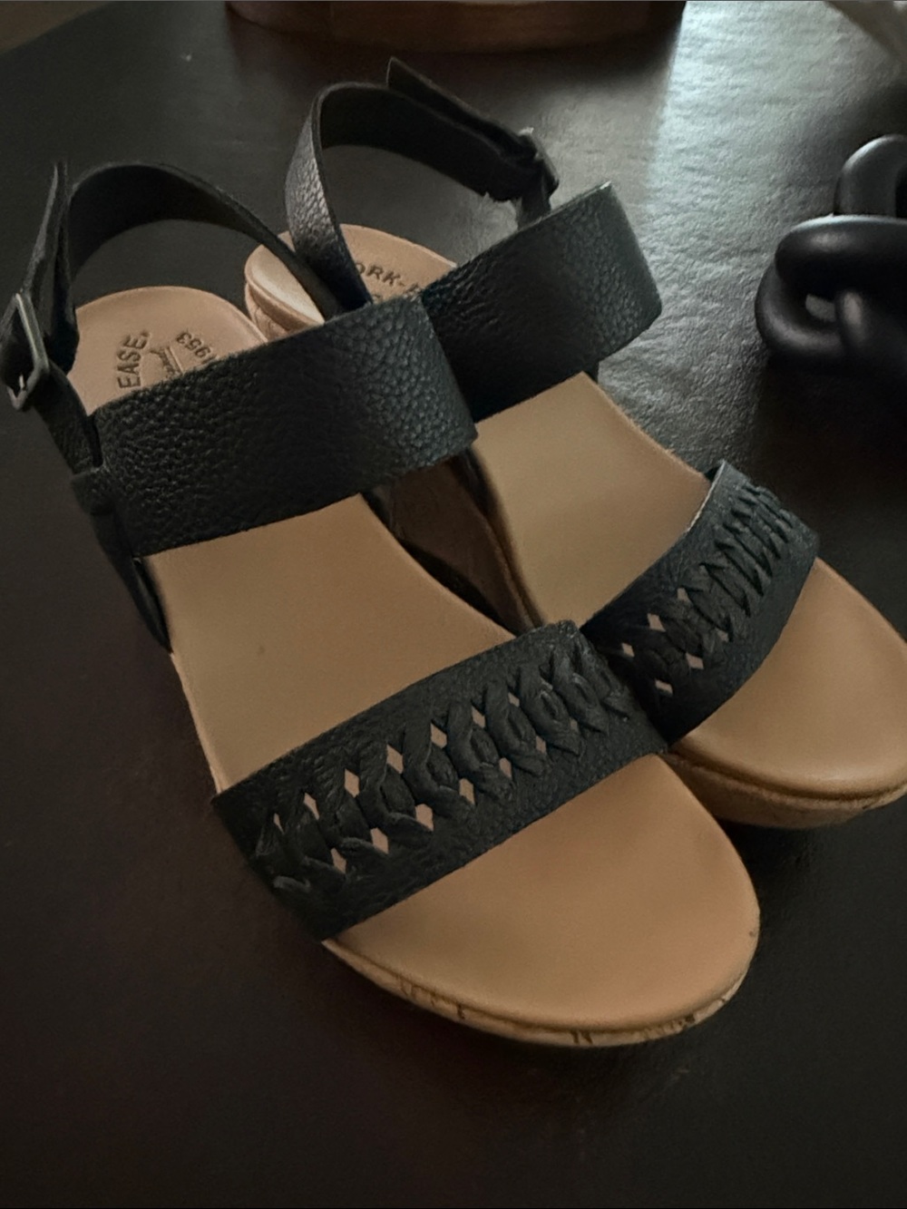 Kork-Ease Black Braided Leather Strap Sandals